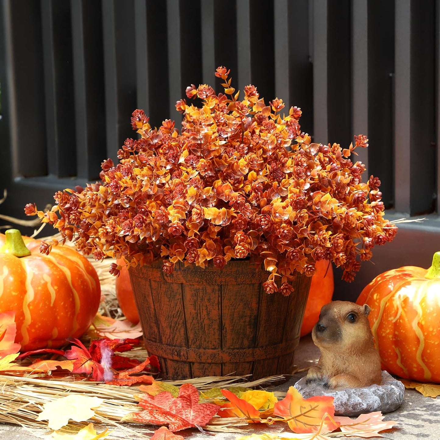 Momkids 36pcs Outdoor Artificial Fall Flowers Plants Fall Decorations UV Resistant Plastic Flowers Outside Fake Boxwood Plants for Home Kitchen Garden Autumn Thanksgiving Fall Decor(Brown)
