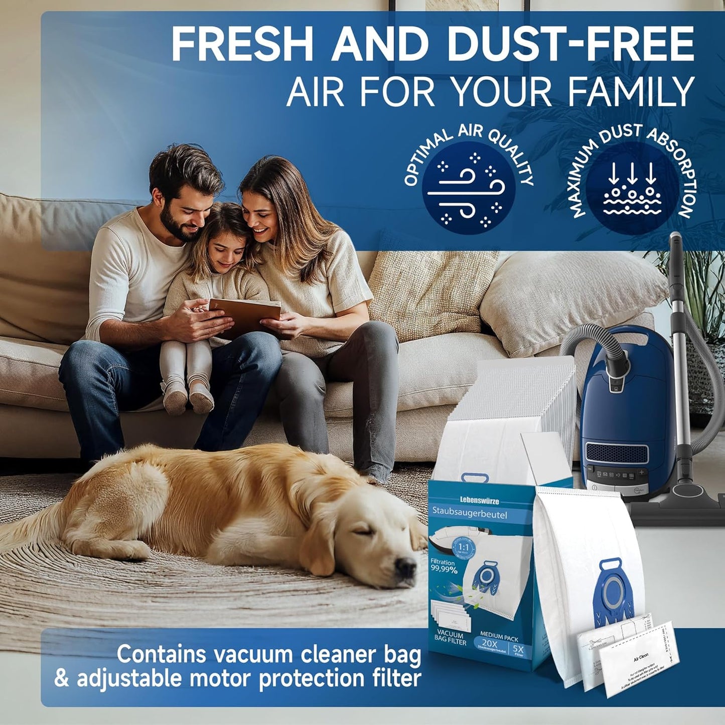 Miele 3D Airclean Vacuum Bags - 20 Pack Anti-Allergy Dust Bags with Filters for Classic C1/C2/C3, S2/S5/S8