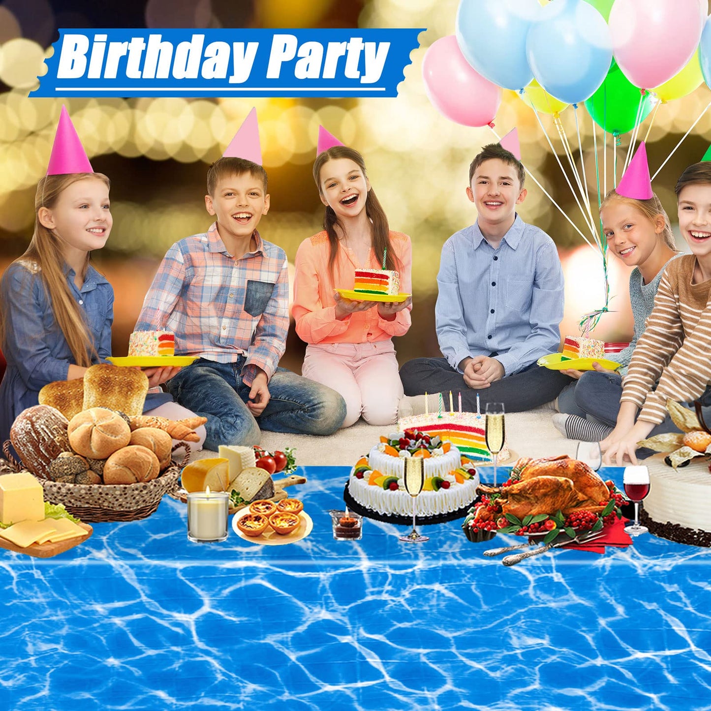 Kesfey 5 Packs Ocean Wave Tablecloth 54 x 108 Inch Water Print Plastic Table Cloth Scratch Resistant Ocean Party Table Covers With Sea Background For Beach Birthday Party Decoration Wallpaper Supplies