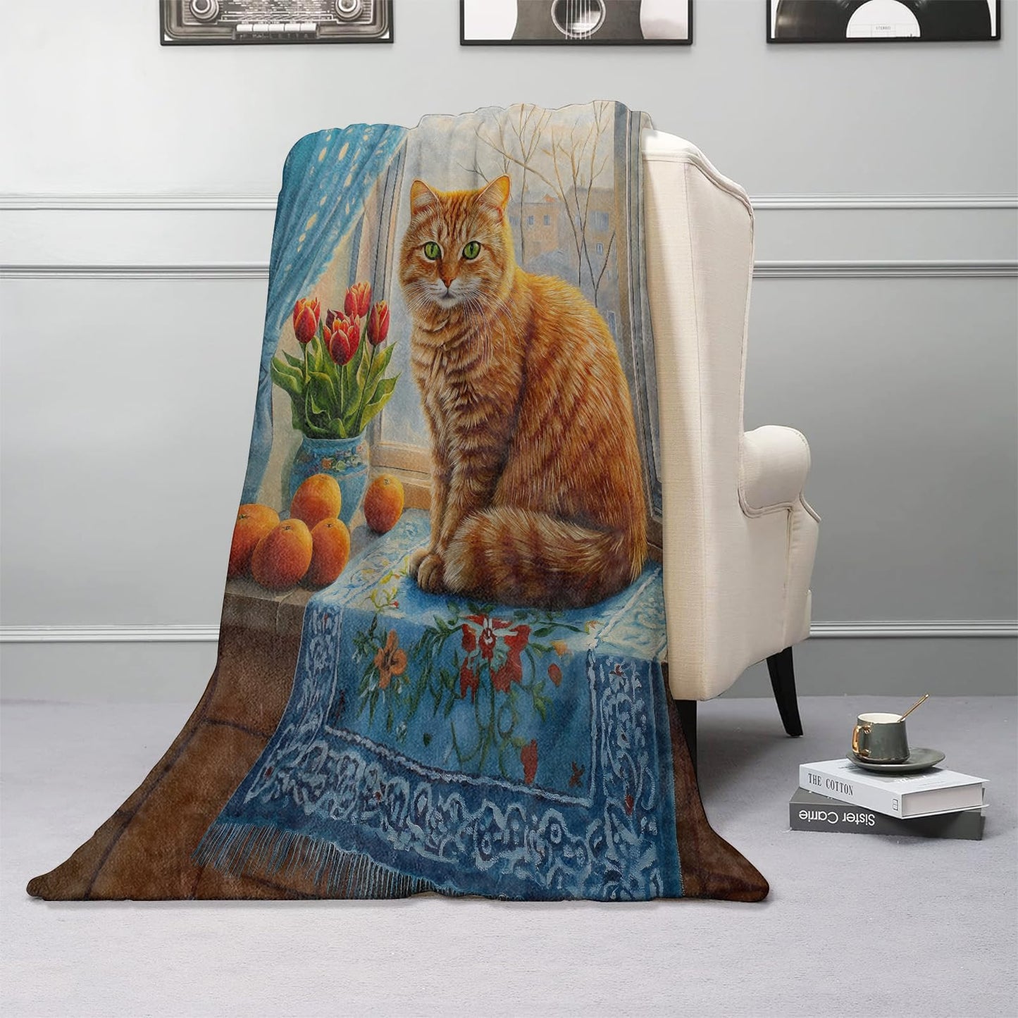 Kibue Cute Cat Blanket, Soft & Warm Flannel Throw Blanket - Lightweight Cozy Kitten Blankets for Travel, Sofa, Bedroom, Office for Adults Kids - Ideal for All Season 60"×50"