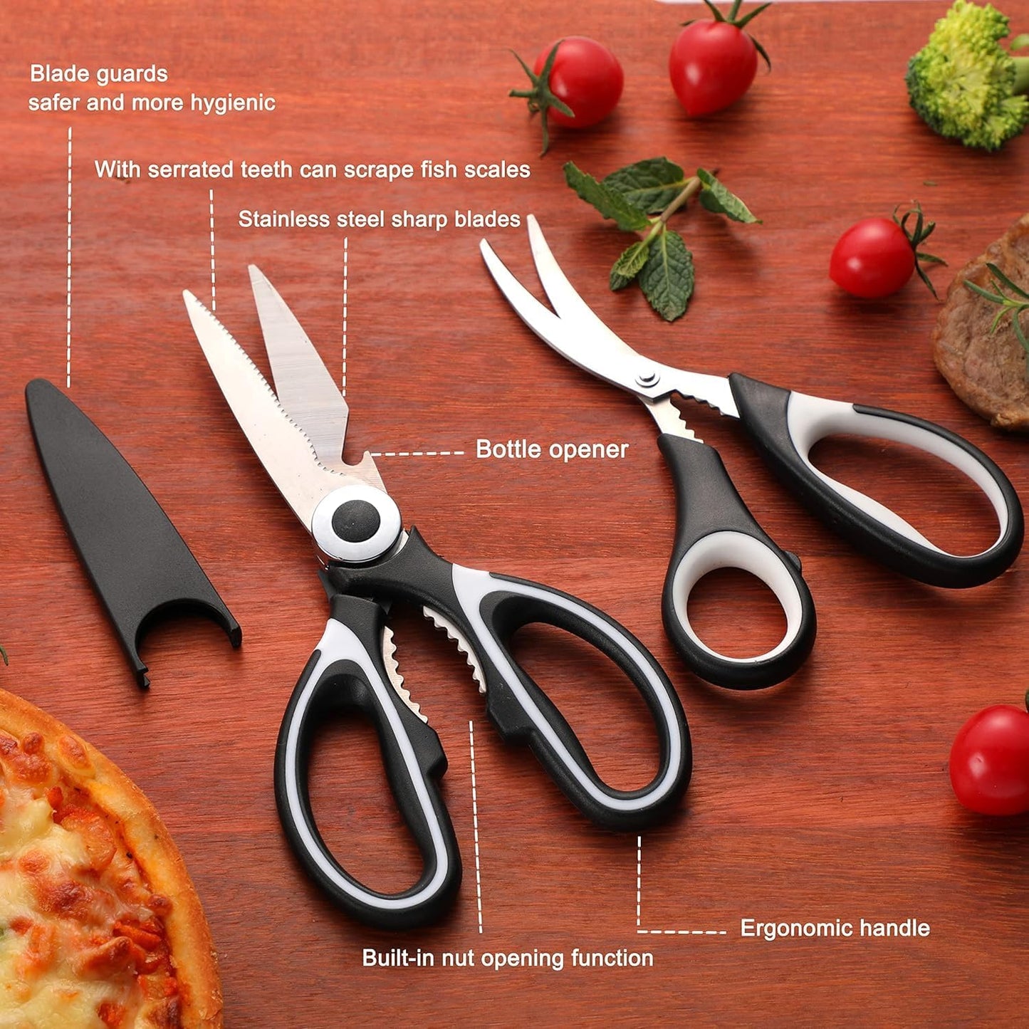 OMDAR Kitchen Scissors - Heavy Duty Stainless Steel Cooking Shears | 3-Pack for Meat, Fish, Poultry