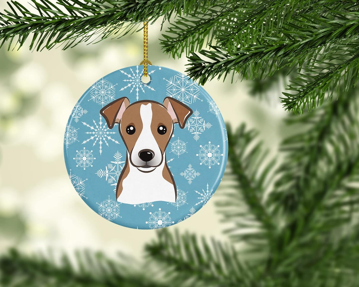 Jack Russell Terrier Snowflake Ceramic Ornament - 3" Christmas Tree Decoration