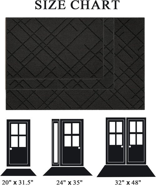 Hicorfe Indoor Doormat - Non-Slip Absorbent Welcome Mat | 48"x32" Rubber Backing for Dirt-Trapping, Washable Design (Black)