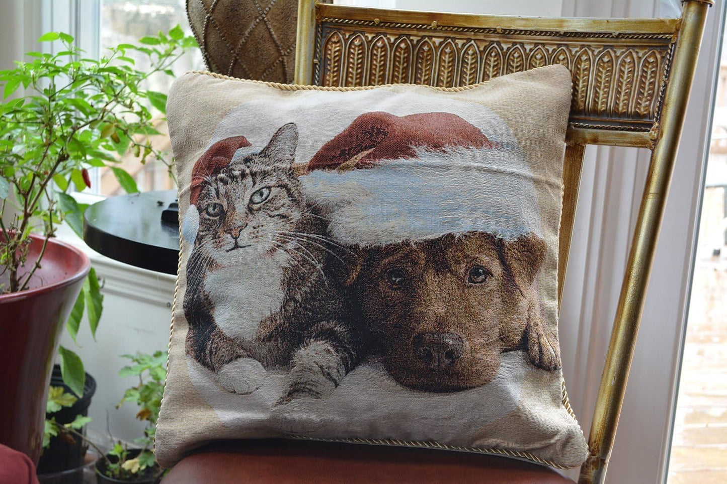 Christmas Cat & Dog Throw Pillow Covers - 2 Piece Holiday Cushion Set