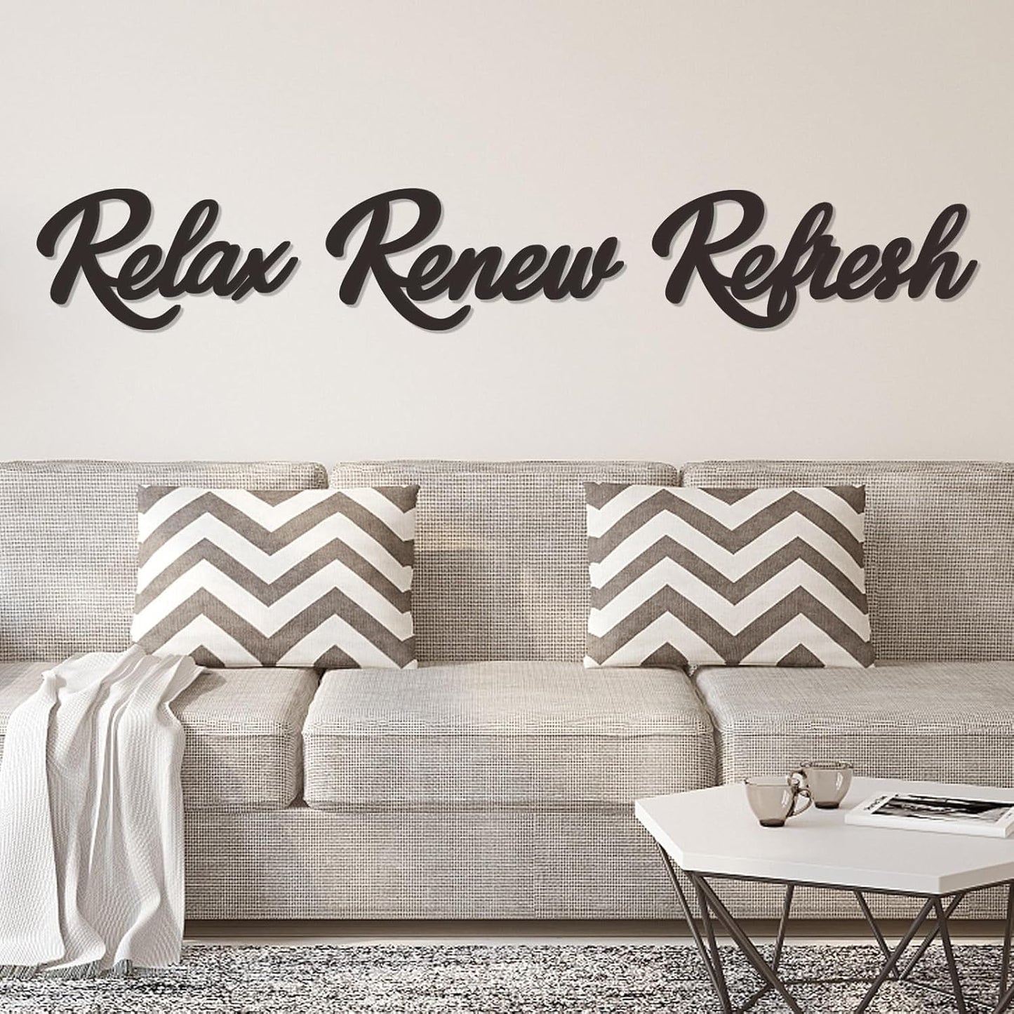 Skiennix Wooden Bathroom Sign Set - Relax, Renew, Refresh | Large Black Decor (3 Pieces)