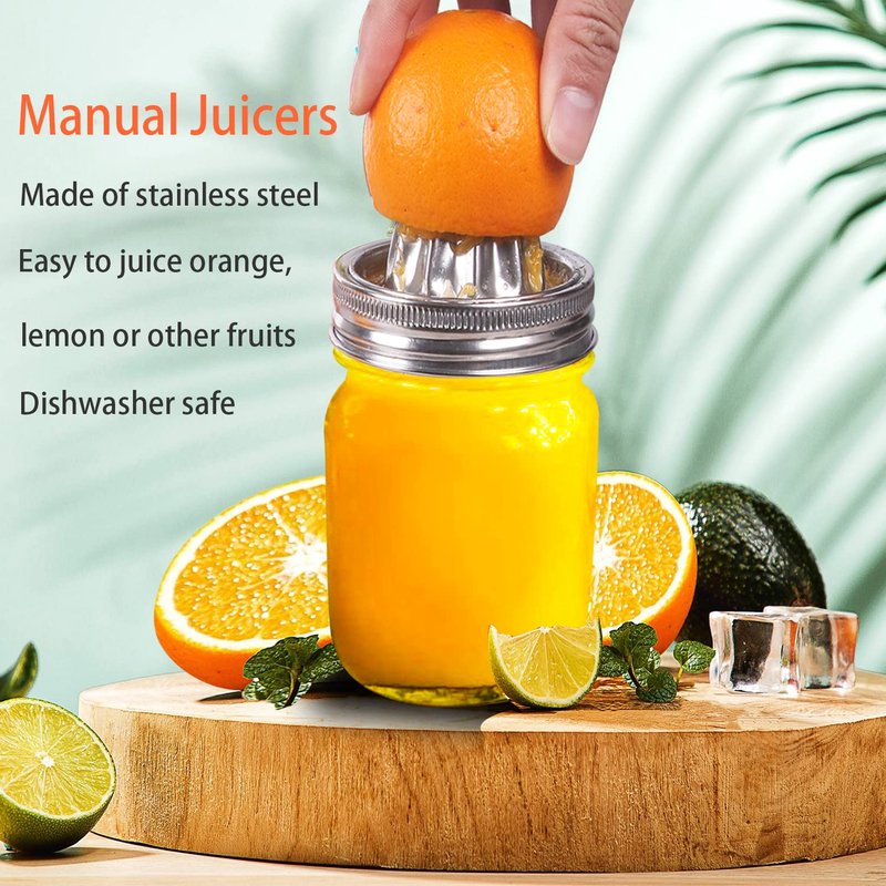 Mason Jar Stainless Steel Juicer Lid (2 Pieces), Citrus Reamer for Wide Mouth Mason Jar Lemon Juicer Manual Citrus Juicer.
