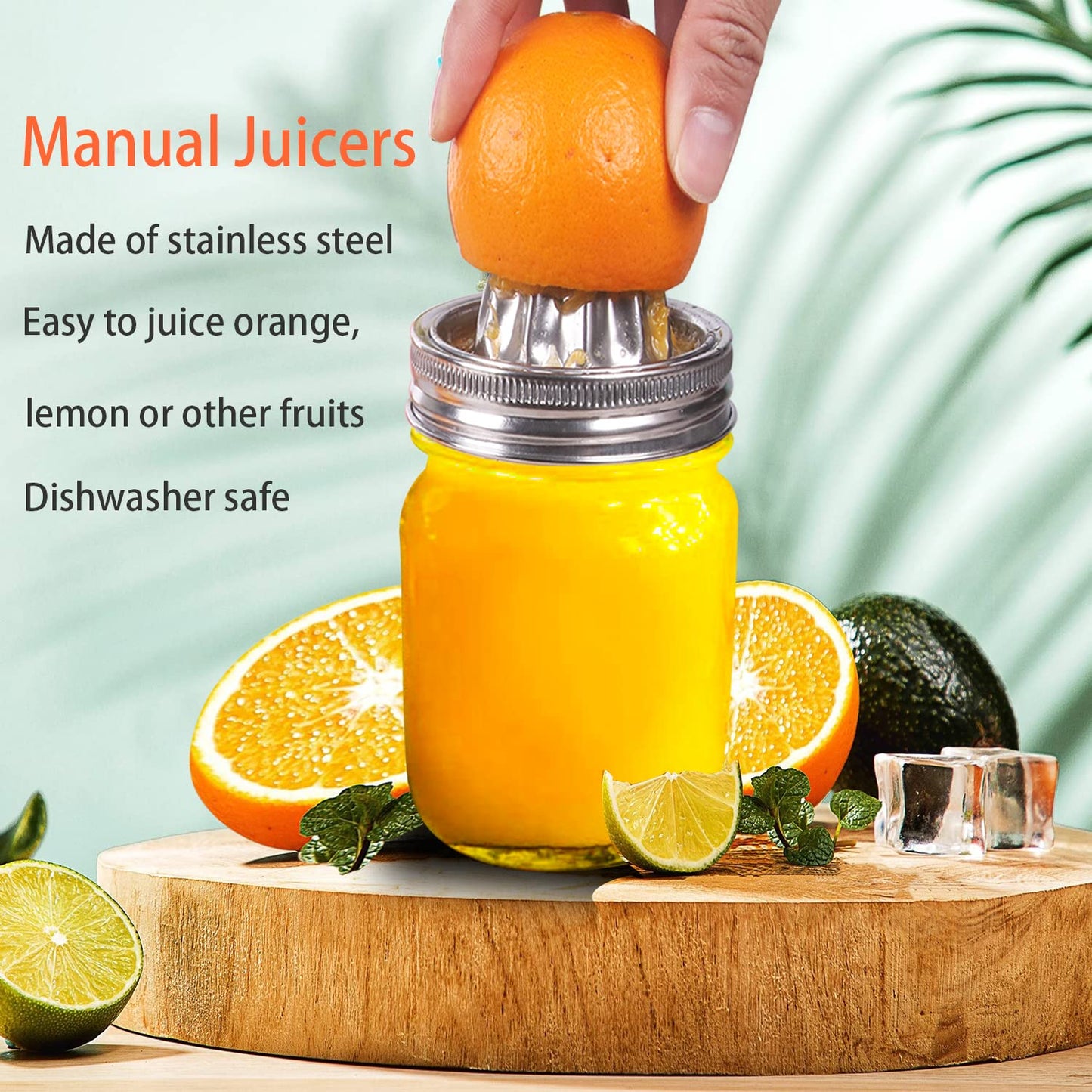 Mason Jar Stainless Steel Juicer Lid (2 Pieces), Citrus Reamer for Wide Mouth Mason Jar Lemon Juicer Manual Citrus Juicer.