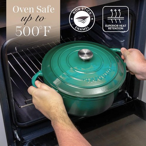 Cast Iron Dutch Oven with Lid – Non-Stick Ovenproof Enamelled Casserole Pot – Sturdy Dutch Oven Cookware – Dark Green, 3.1-Quart, 22cm – by Nuovva