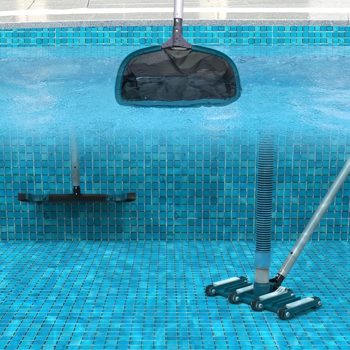Skiennix Deluxe Swimming Pool Cleaning Kit - Net, Vacuum Head & 13Ft Pole for Inground & Above Ground Pools