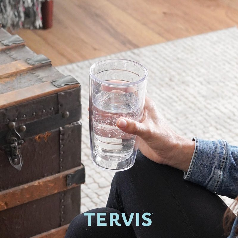 Tervis Clear & Colorful Tabletop Made in USA Double Walled Insulated Tumbler Travel Cup Keeps Drinks Cold & Hot, 16oz, Red