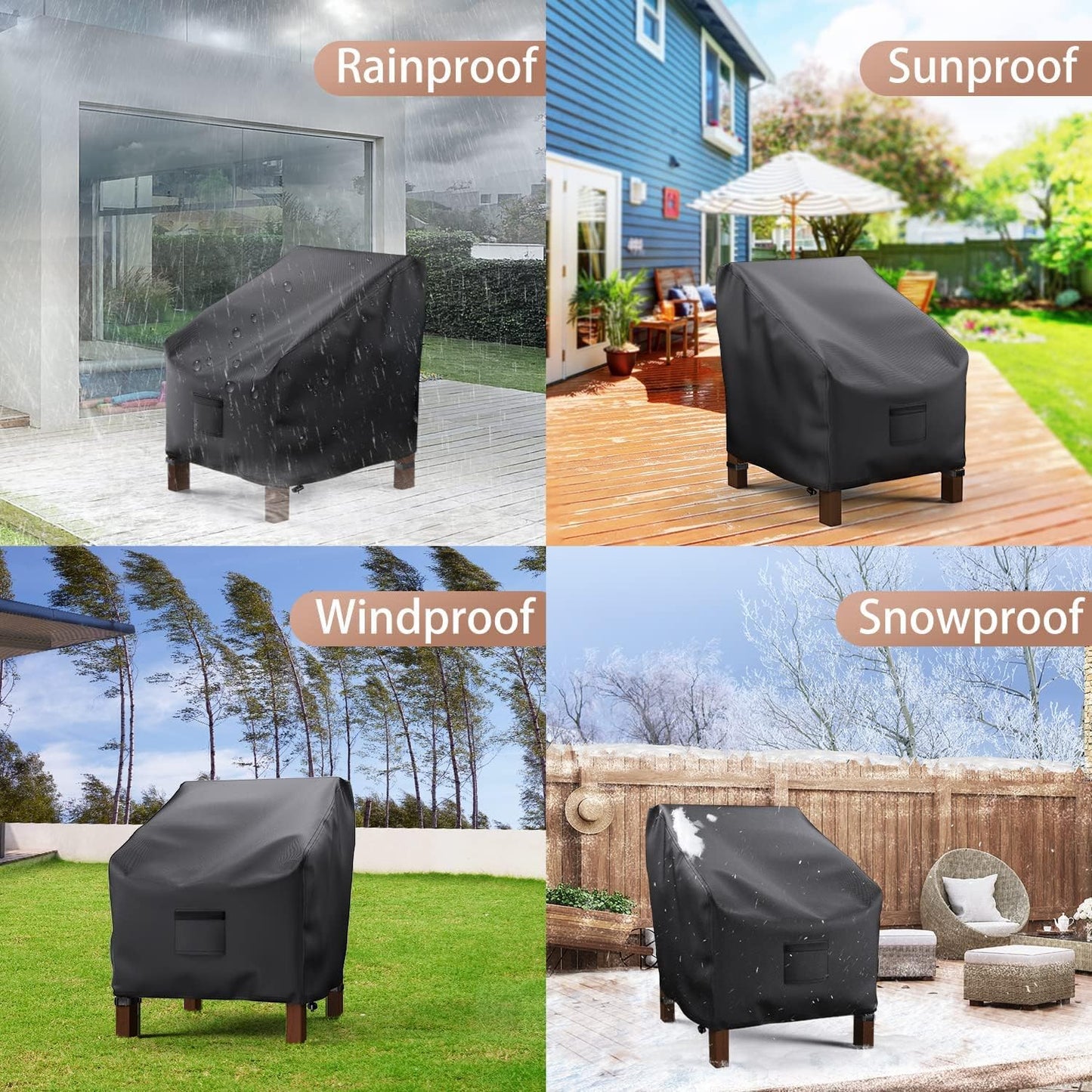 Mrrihand Waterproof Patio Chair Covers - Heavy Duty Lounge Deep Seat Protection | 35" W x 38" D x 31" H - 2 Pack