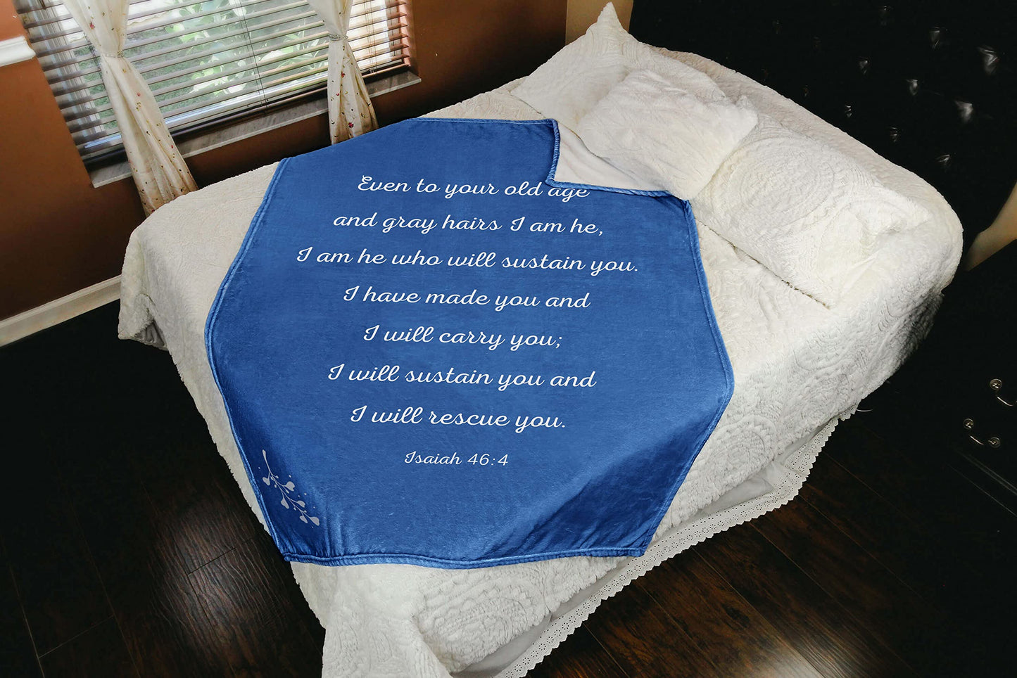 Scripture Blanket with Bible Verse from Isaiah 46:4 - Blue Luxuriously Soft 50"x65" Inspirational Throw Blanket - Lightweight Flannel Fleece Blanket