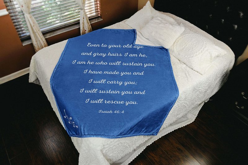 Scripture Blanket with Bible Verse from Isaiah 46:4 - Blue Luxuriously Soft 50"x65" Inspirational Throw Blanket - Lightweight Flannel Fleece Blanket