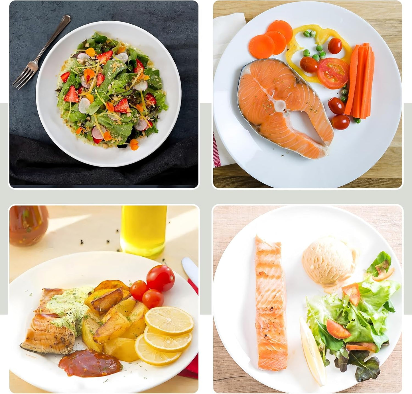 Regine Switzerland 8-Inch Ceramic Salad Plates - Microwave & Dishwasher Safe White Porcelain Set