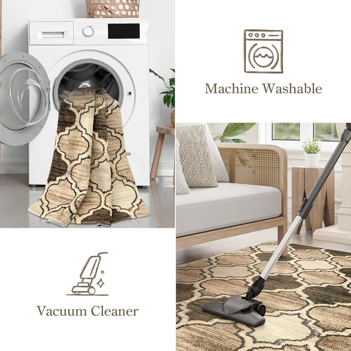 Lahome Moroccan Living Room Carpet - 4x6 Area Rug Washable Non-Slip Soft Rugs for Bedroom Ultra-Thin Throw Rug for Office, Modern Print Indoor Carpet Rug for Laundry Room Kitchen (Coffee, 4'x6')
