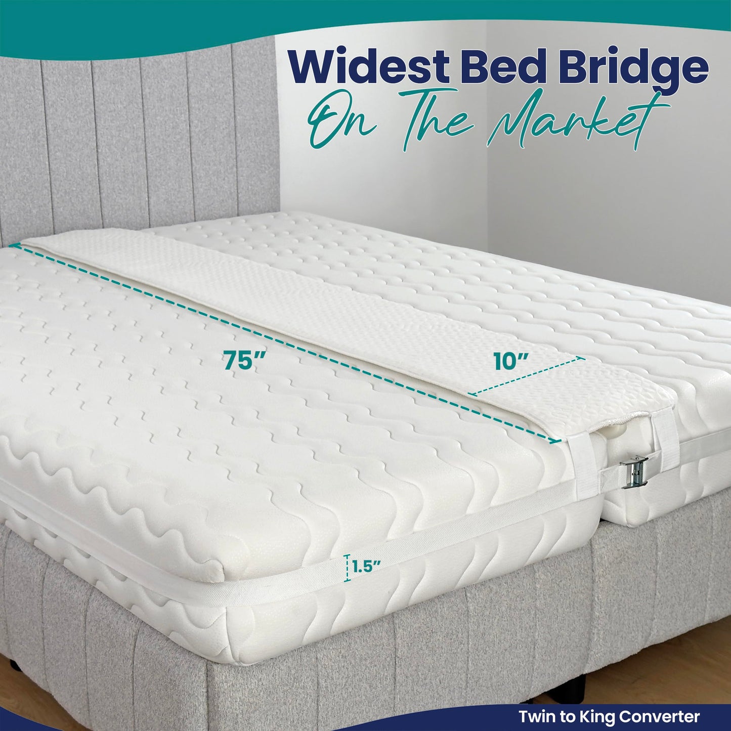 EPHEDORA 10" Extra Wide Bed Bridge Twin to King Converter Kit - Split King Gap Filler for Adjustable Bed - Mattress Connector & Gap Filler for Bed - Heavy Duty Metal Buckle Strap - 25D Memory Foam