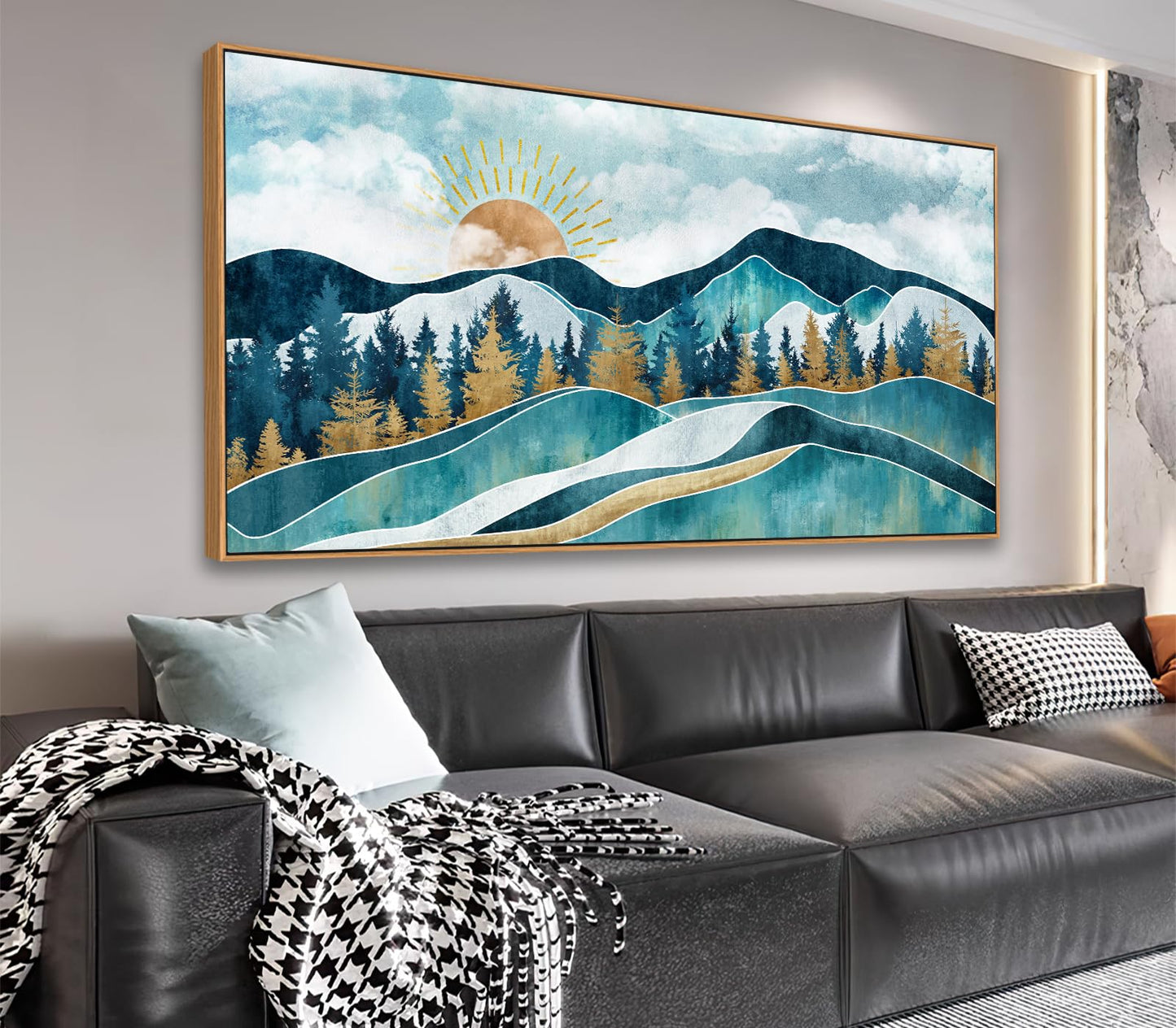 Abstract Mountain Forest Wall Art - Mid-Century Modern Wall Prints,Boho Wall Decor Sun Nature Canvas Artwork Nordic Landscape Painting for Living Room Bathroom Bedroom Office Home Decor 20" x 40"