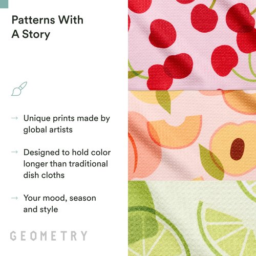 GEOMETRY Dishcloth – Spring & Summer Collection – Quick-Dry, Ultra-Absorbent, Reusable Microfiber Kitchen Towels for Drying & Cleaning - Fruit Fun - 3 Pack