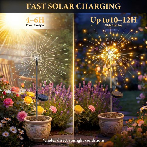Fairdeer Solar Firework Lights Outdoor 2 Pack, 120LED Starburst Garden Lights Solar Powered with 8 Lighting Modes, Waterproof Decorative Lights for Flower Beds, Walkways, Small Garden & Patio Decor