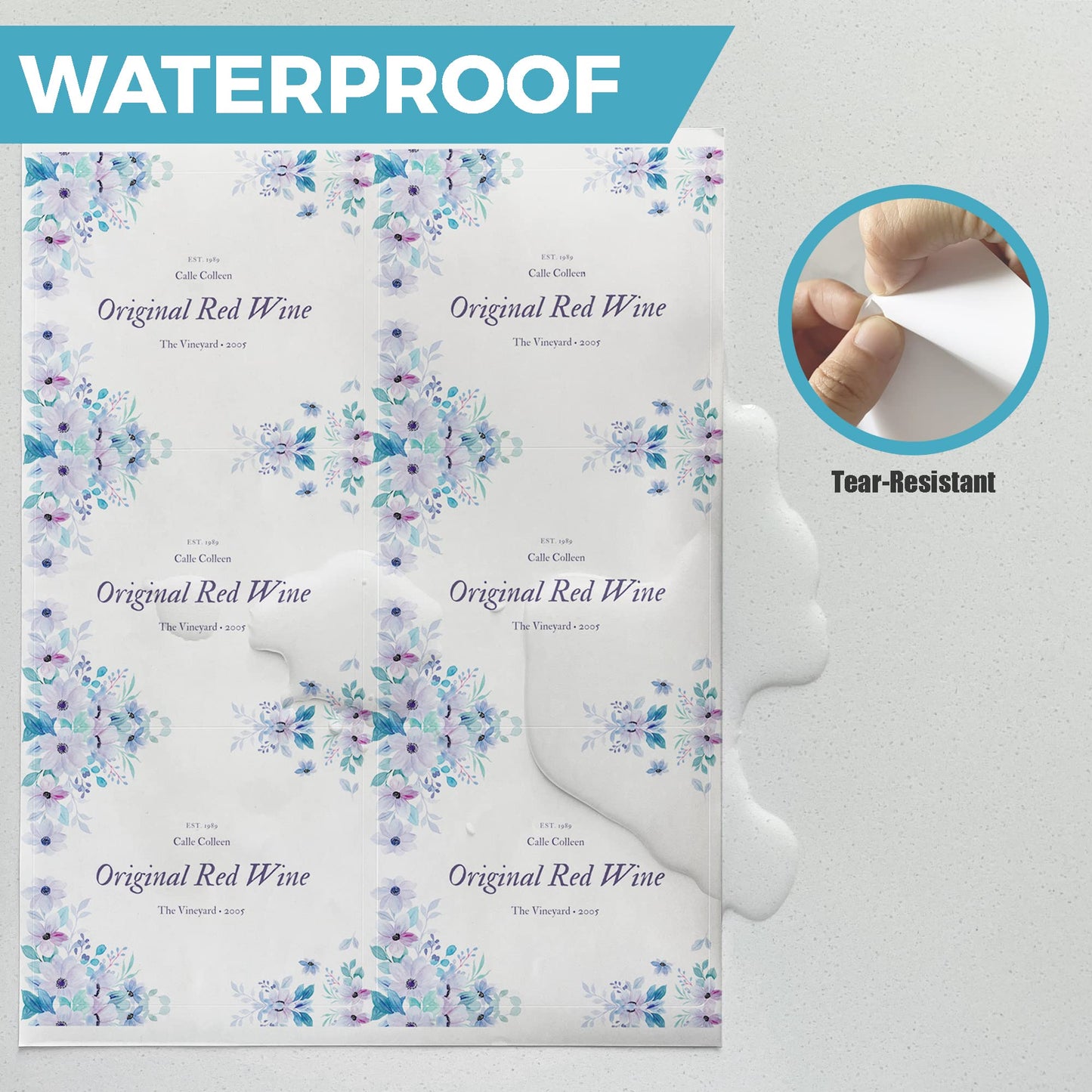 Mr-Label 4” x 3-1/3” Waterproof Matte White Wine Label - for Inkjet & Laser Printer - for 750ml Wine Bottle - Tear-Resistant - for Homemade Wine/Wedding (10 Sheets/Total 60 Labels)