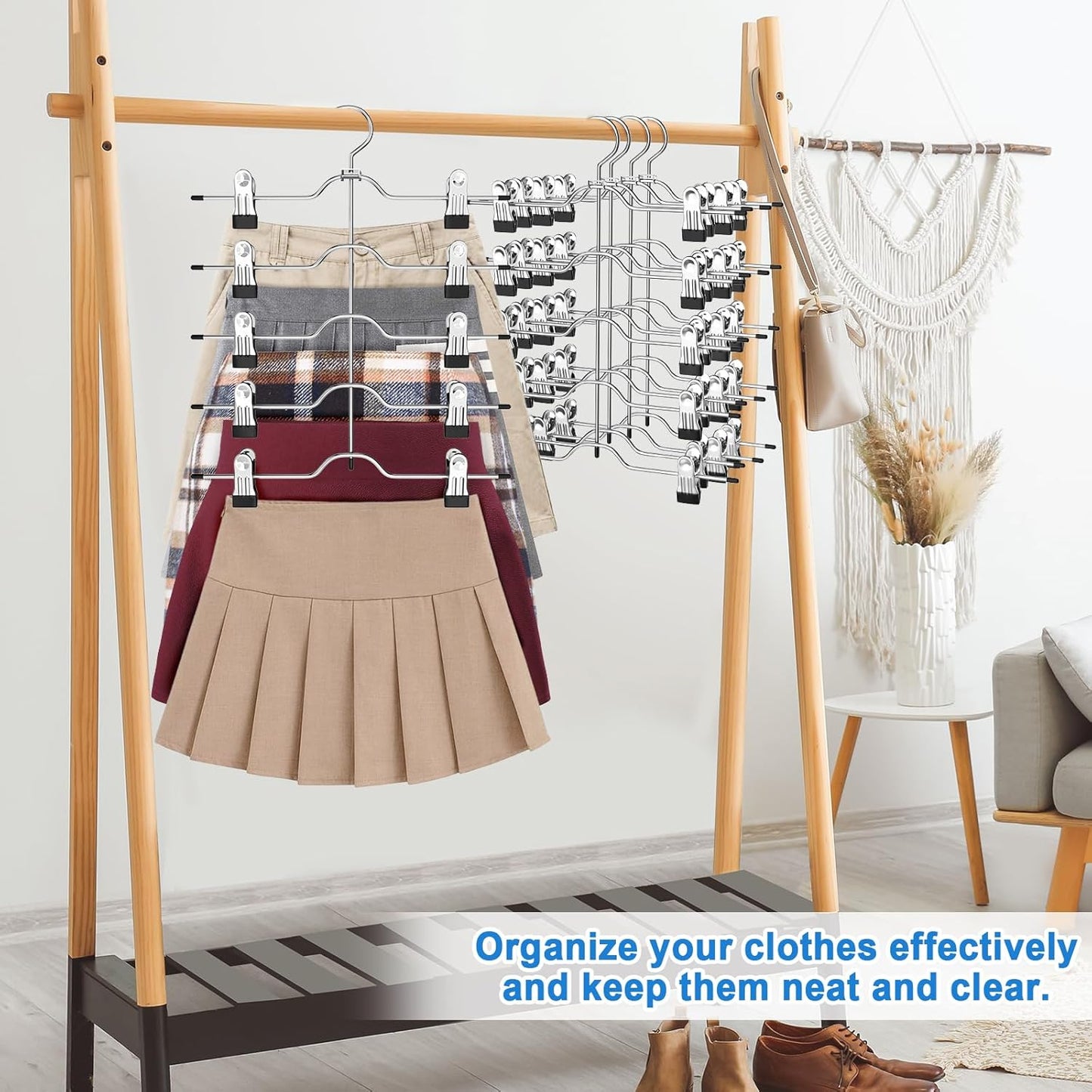 Skiennix Pants Skirt Hangers - Space-Saving Closet Organizer with Clips | 2-Pack Set