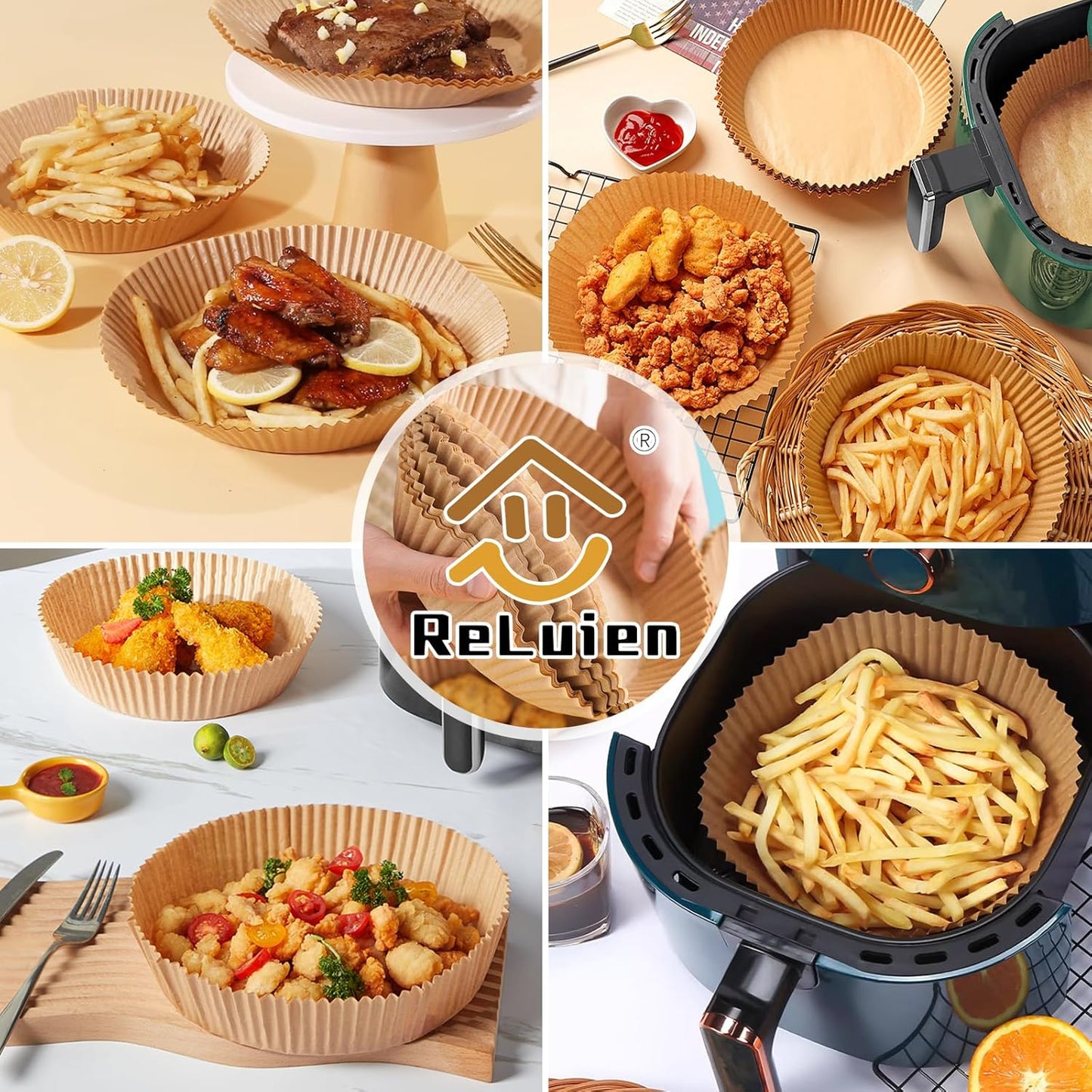 Air Fryer Paper Liners - 100PCS Non-Stick Parchment Paper for 5-8QT Air Fryers | 8 Inch Round Disposable Liners
