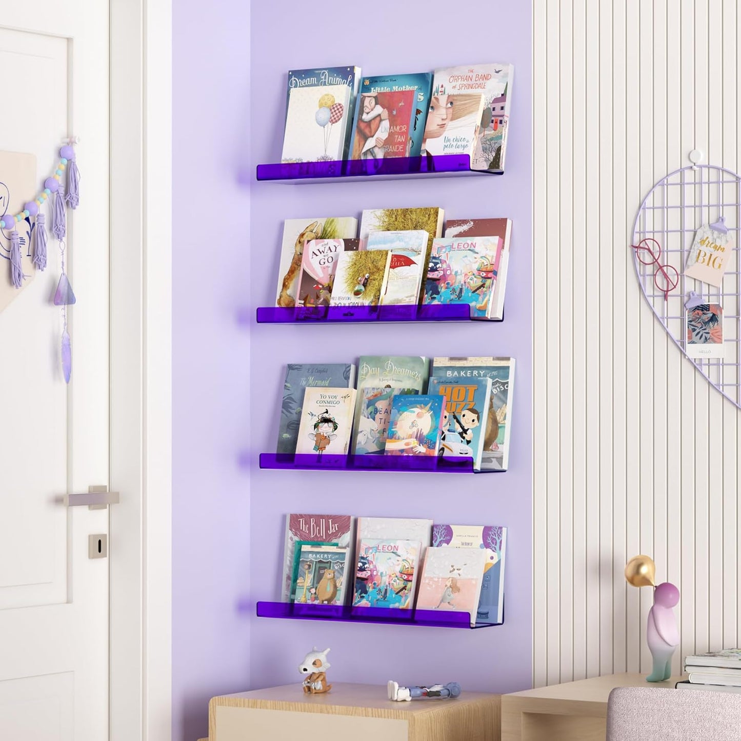 Upsimples Acrylic Wall Shelves - 15" Floating Display Shelf Set for Perfume & Books | Clear Purple, 4 Pack