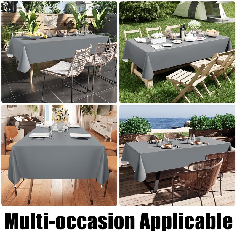 Smiry Rectangle Table Cloth 60x120 Inch, Waterproof Wipeable Vinyl Tablecloths Protector, Oil Spill Proof Plastic Table Cover for Dining, Picnic, Camping, Outdoor, Grey