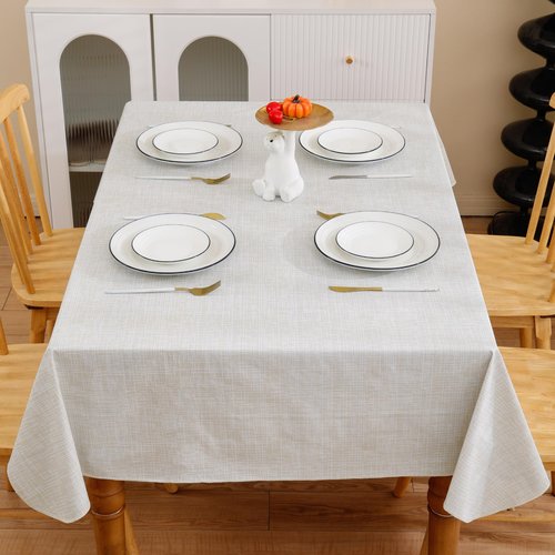 Heavy Duty Vinyl Tablecloth with Flannel Backing Waterproof Oil-Proof Plastic Table Cloth Stain-Resistant Wipeable Rectangle or Square Table Cover for Indoor and Outdoor (Beige Striped,60x102 Inch)