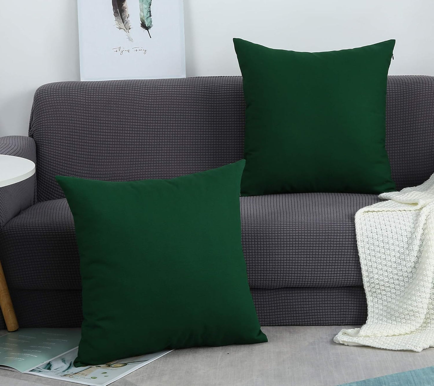 Deep Green 100% Cotton Canvas Throw Pillow Covers - Handmade 26x26 Decorative Shams