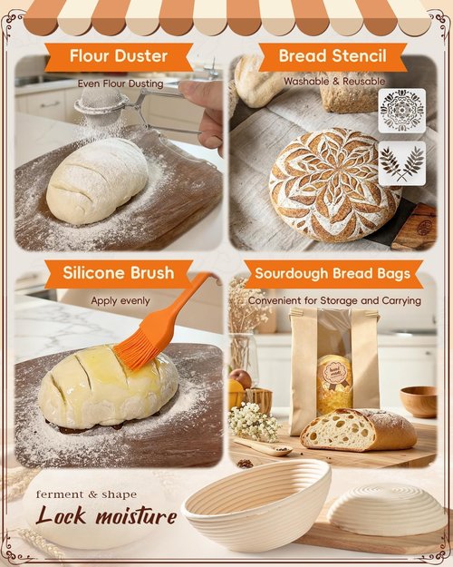 Complete Sourdough Starter Kit - Easy to Clean for Beginners | Includes Proofing Basket, Sling, Jar & More