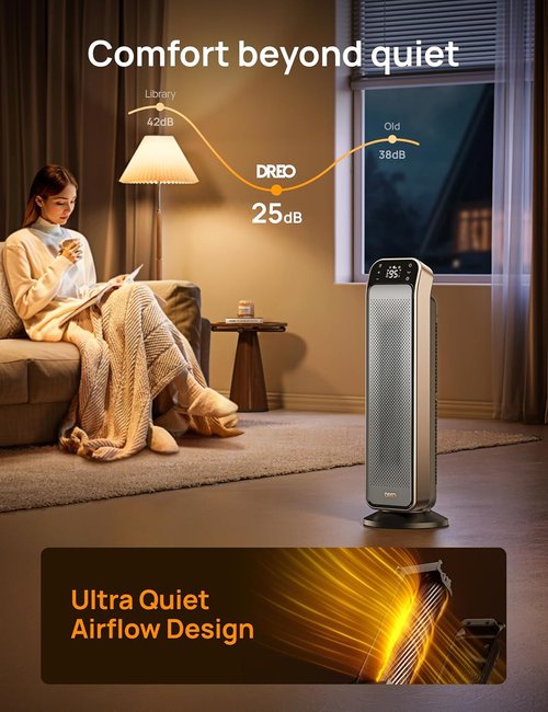 DREO Portable Space Heater - Fast 25" Room Heater with Remote & Thermostat | Overheat & Tip-Over Protection, Gold
