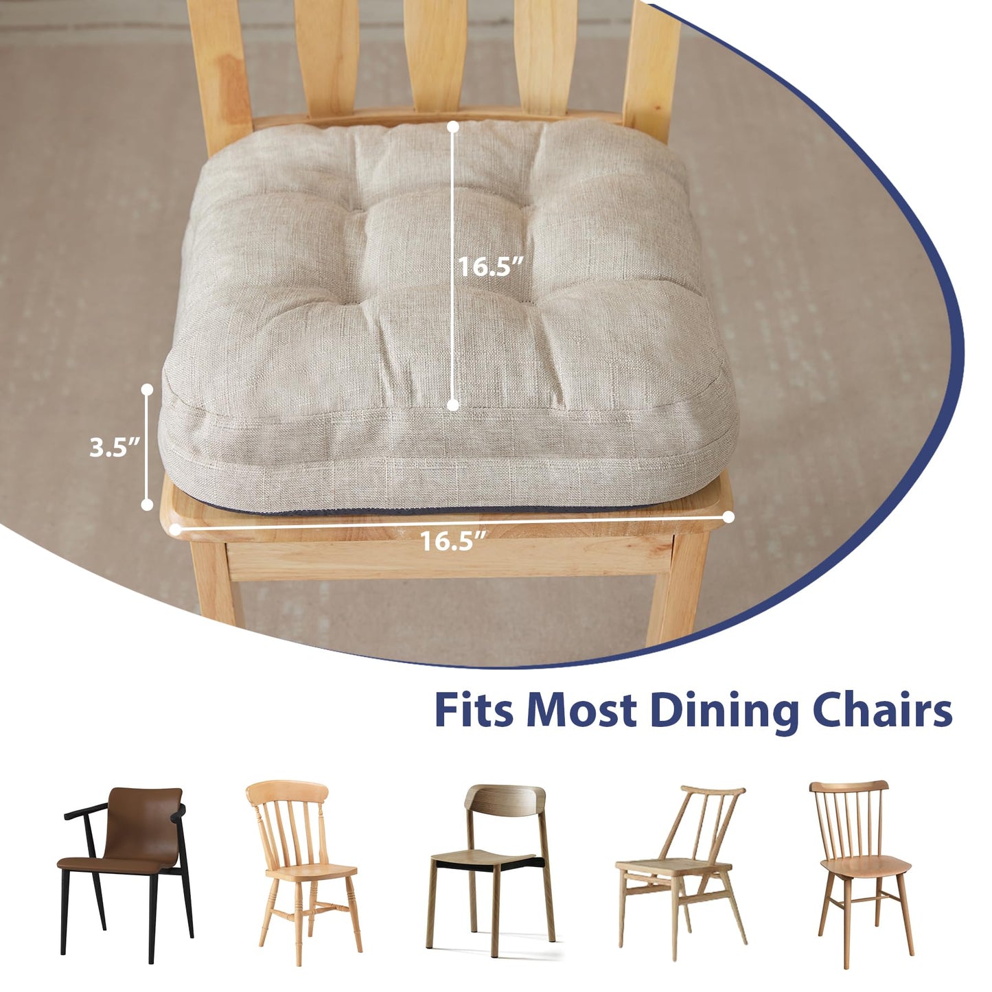 IASEAHK Kitchen Chair Cushions for Dining Chairs, Foam Dining Chair Cushion, Tufted Indoor Chair Pads with Ties & Non Slip Backing, Seat Cushion for Chair 16.5” x 16.5” x 3.5”, Set of 4, Beige