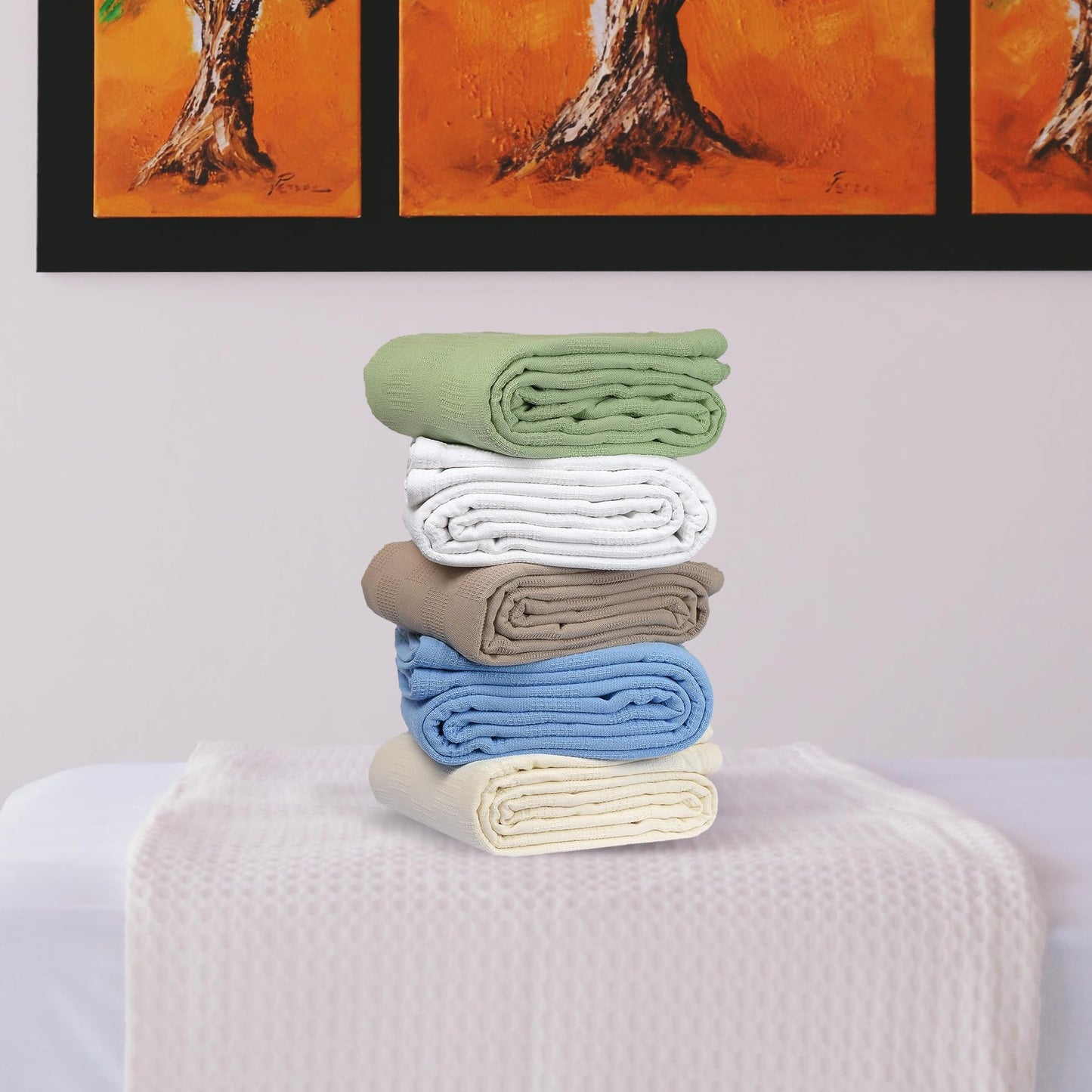 Linteum Textile Hospital Thermal SNAGLESS Spread Blanket, 100% Cotton (74x100 in, White)