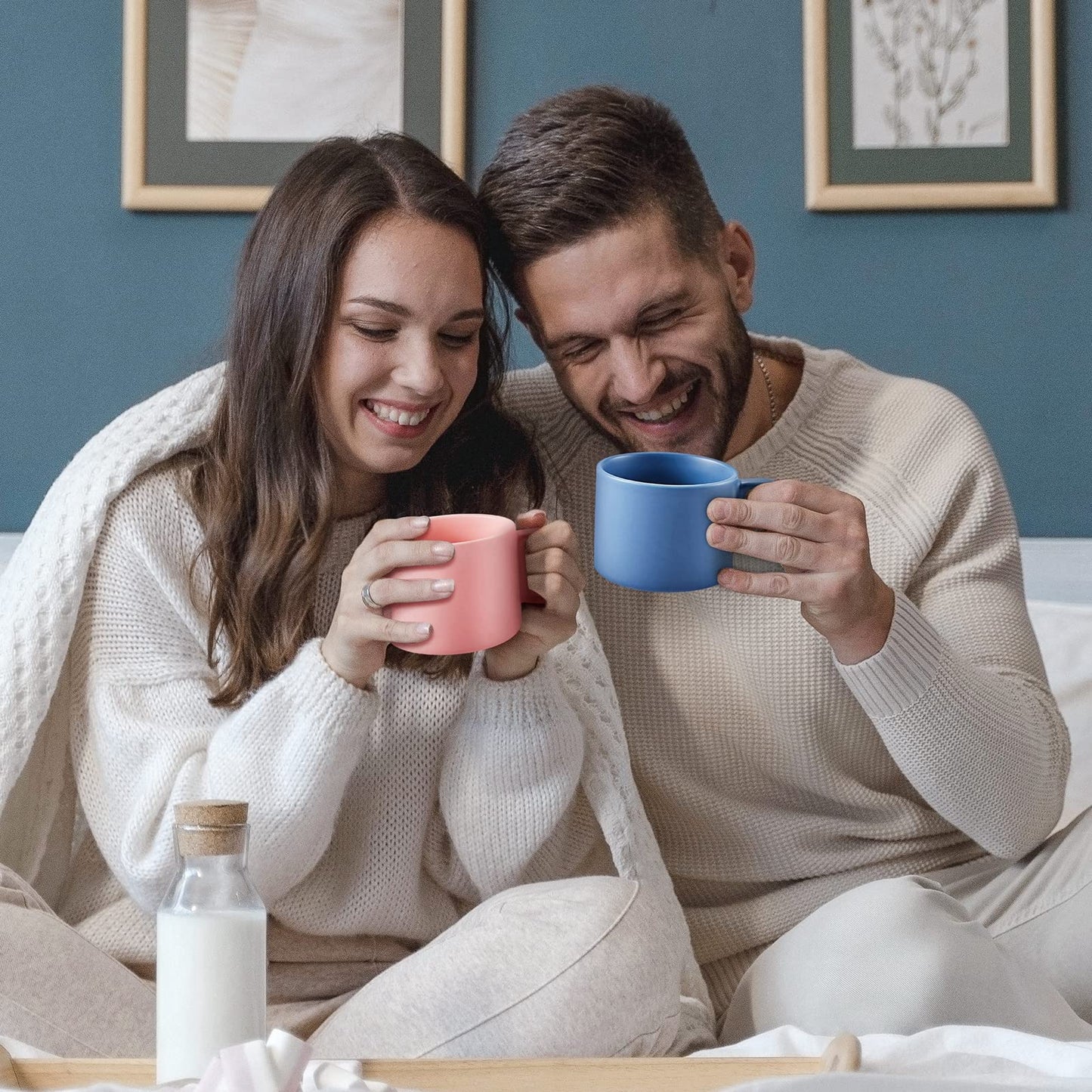 VOBAGA Coffee Mug 11 oz Tea Cup with Flat-Bottom Warming Coffee Milk for Office and Home Valentine's Day Gift(Green)