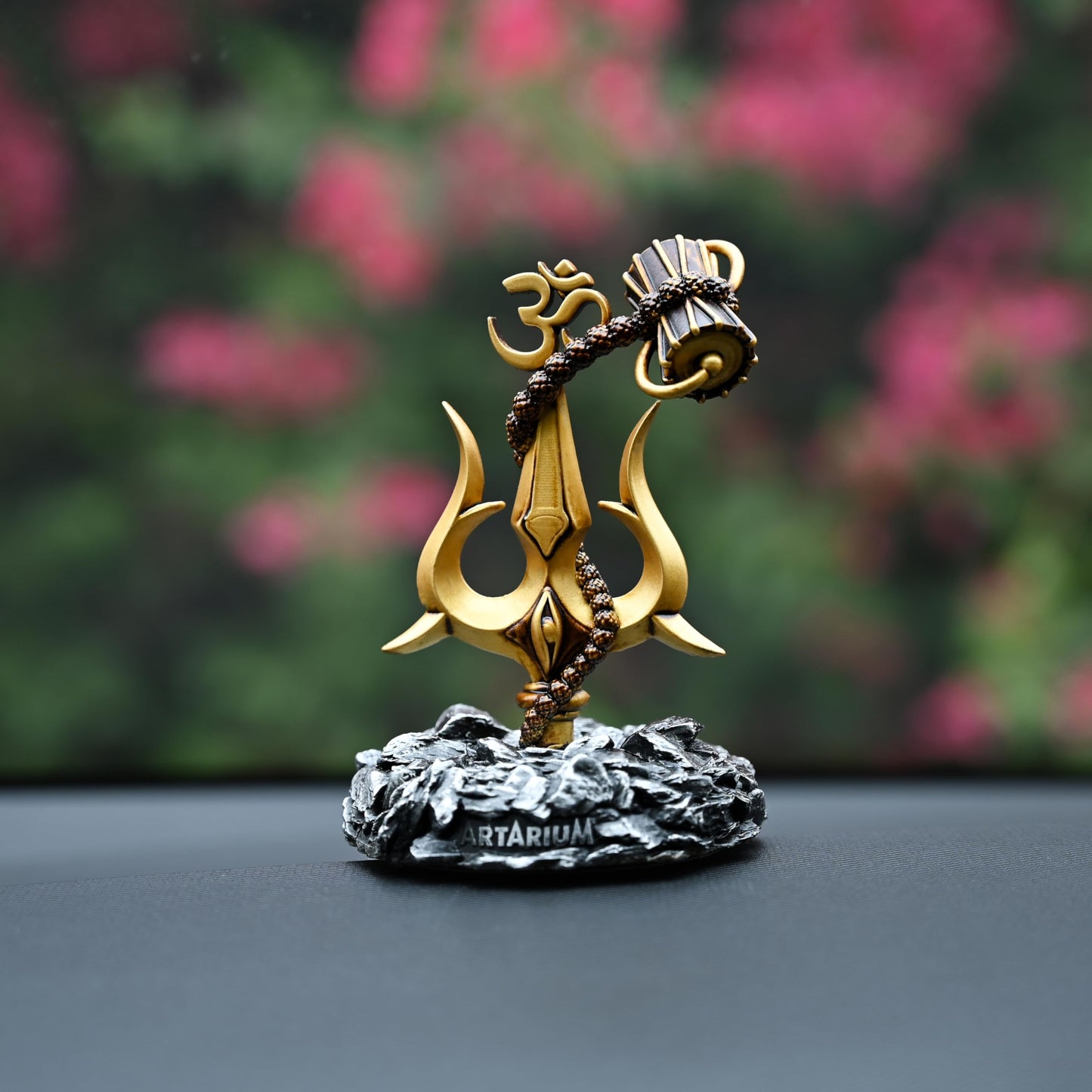 Trishul Damru Statue - Resin & Marble Shiva Statue for Car Dashboard, Office Desk, Home Decor, Hindu God Idol, Lord Shiva Murti, Pooja & Gifts for Women - Perfect Car Accessories, Room & Table Decor