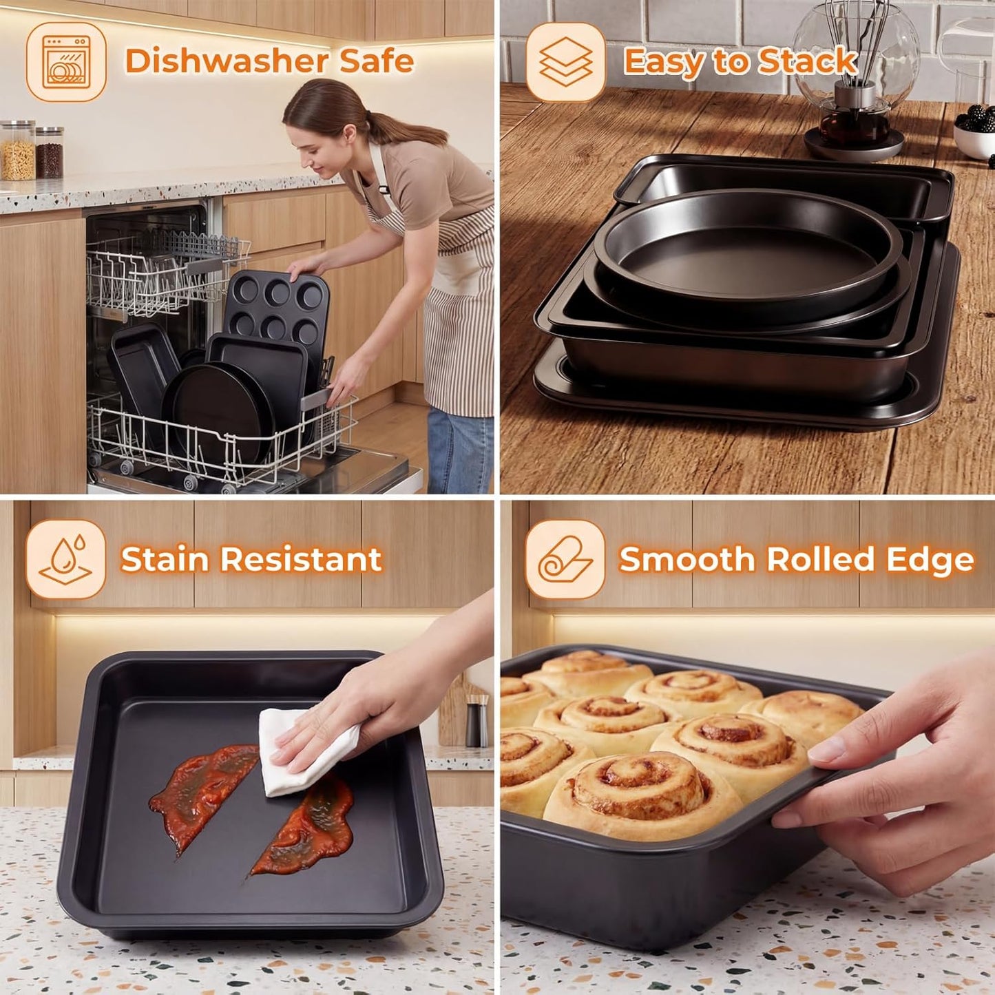 Skiennix Nonstick Baking Set - 6-Piece Bakeware Set with Roasting Pan, Cookie Sheet & More | Oven & Dishwasher Safe