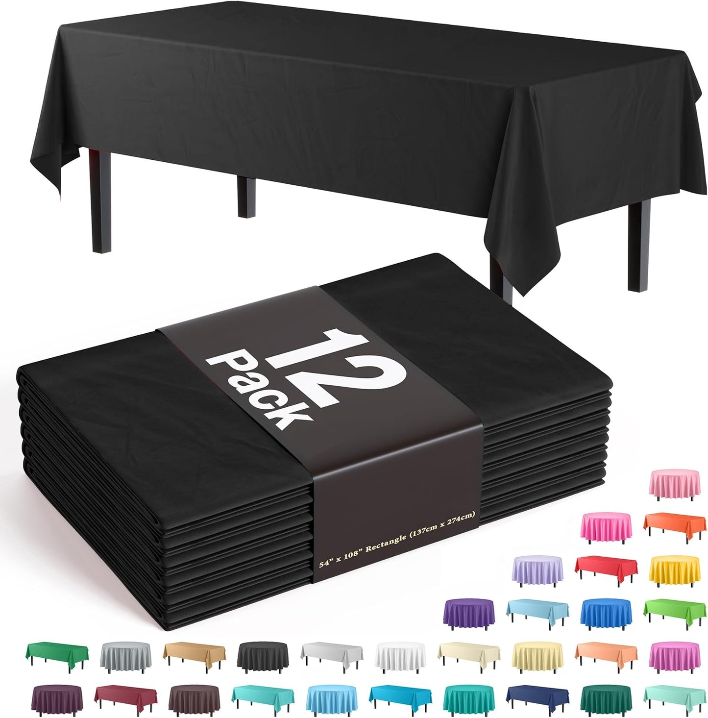 Ivory 84-Inch Round Tablecloth - 12-Pack Premium Plastic Party Supplies