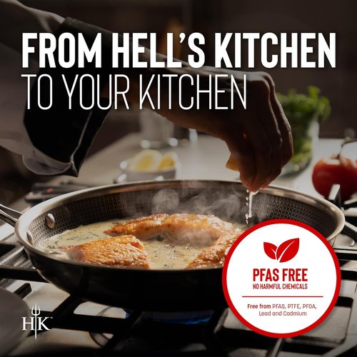 Hell's Kitchen Hybrid 8" Frying Pan - Tri-Clad Stainless Steel & Nonstick Ceramic, PFAS Free, Oven Safe