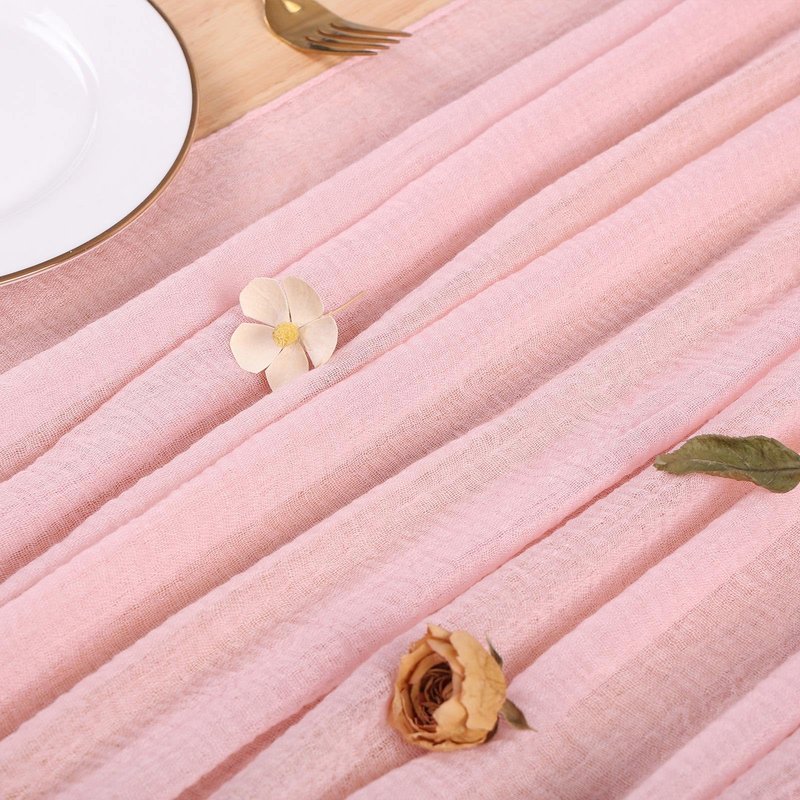 SAJOO Blushing Pink Cheesecloth Table Runner 10ft Gauze Table Runner for Wedding Baby Bridal Shower Party 32x120 Inches Boho Rustic Long Cheese Cloth Spring Home Decorations