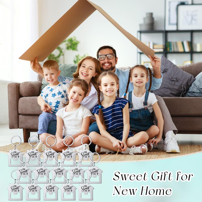 Jingmore 30 Pcs New Home Keychains Bulk Estate Agent Gifts Sweet House Keyrings Housekeeping Gift Housewarming Party Favors (Sweet Home)
