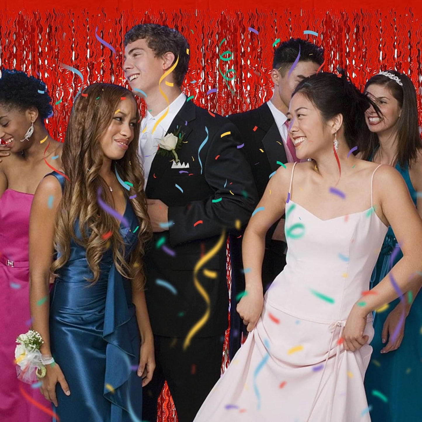 Red Tinsel Foil Fringe Curtains - Sparkling Wavy Backdrop for Parties & Events | Perfect for Photo Booths