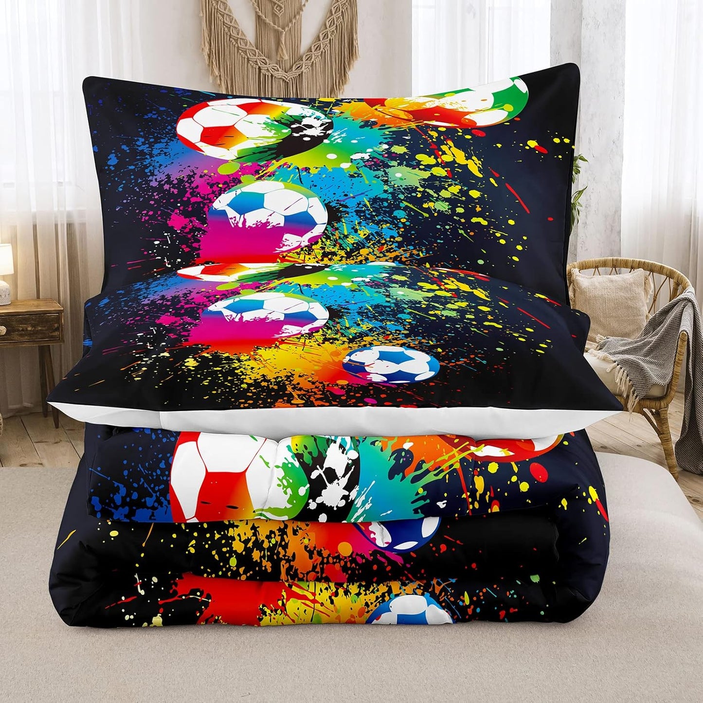 Bodhi Rainbow Graffiti Football Bedding for Boys & Teens - Full Comforter Set with Matching Pillowcases