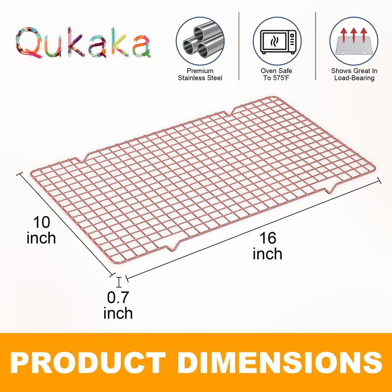 2PCS Cooling Racks for Cooking and Baking - 10" x 16"Heavy Duty Stainless Steel Wire Rack for Baking, Grilling, Roasting - Oven & Dishwasher Safe - Fits Half Sheet Pan(Rose Gold)