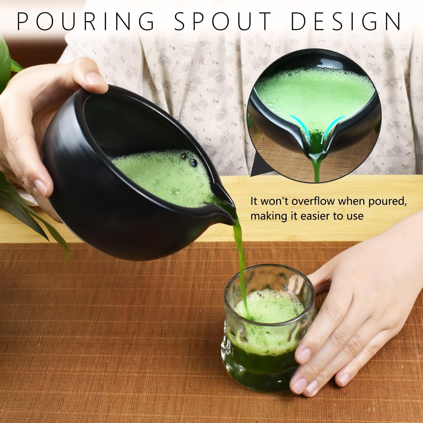 Artcome 7 Pcs Complete Matcha Tea Ceremony Kit for Tea Ceremony, Bowl with Pouring Spout, Whisk, Tea Scoop, Matcha Powder Strainer, Matcha Tea Set For Making Usucha, Koicha and Matcha Latte (Black)