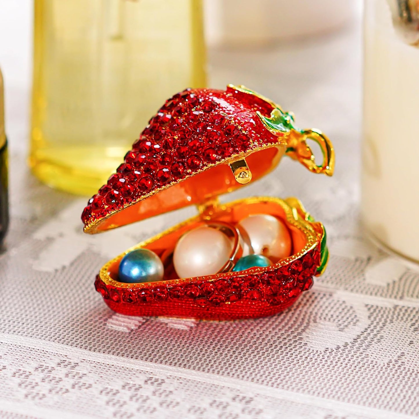 Handmade Red Strawberry Hinged Trinket Box for Girls & Women - Unique Decor