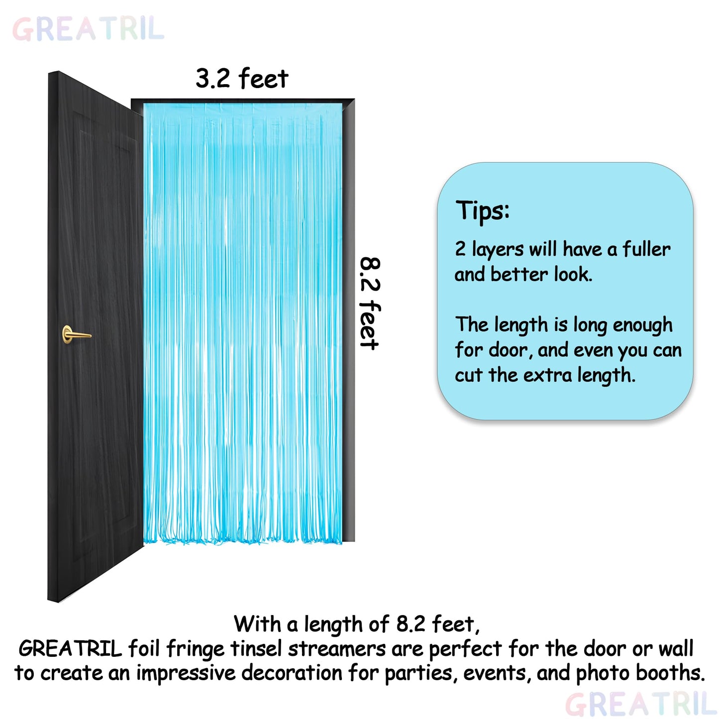 Pink and Blue Party Photo Backdrop - GREATRIL Foil Fringe Tinsel Streamers for Gender Reveal/Pastel/Easter/Birthdays Party Decorations - 3.2ft X 8.2ft - 2 Packs