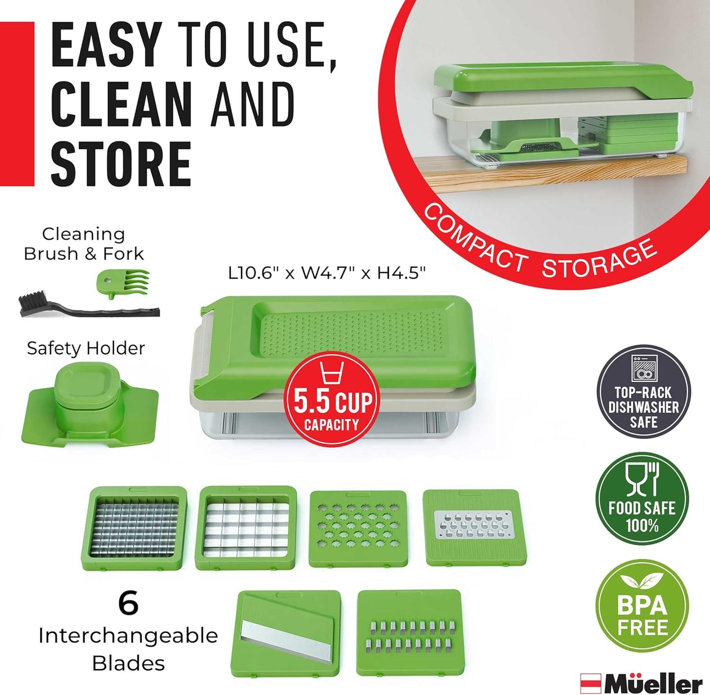 Mueller Vegetable Chopper - Versatile Mandoline Slicer & Dicer with Container | White Sand/Green