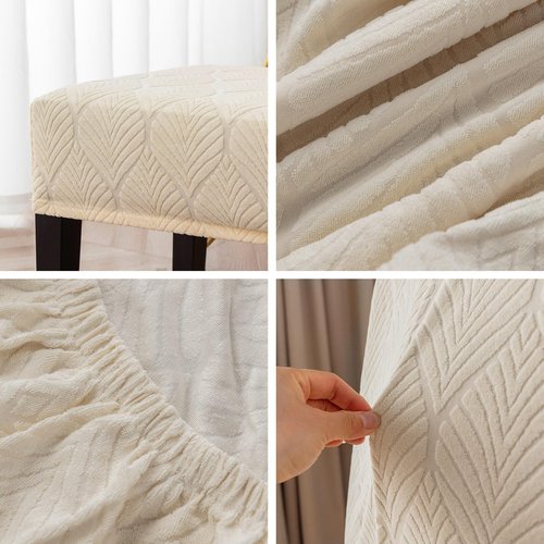 Genina Waterproof Dining Room Bench Covers, Stretch Jacquard Bench Seat Protector Cover, Rectangular Bench Cover for bedrooms, Living Rooms, Kitchens, Removable, Washable (Beige)