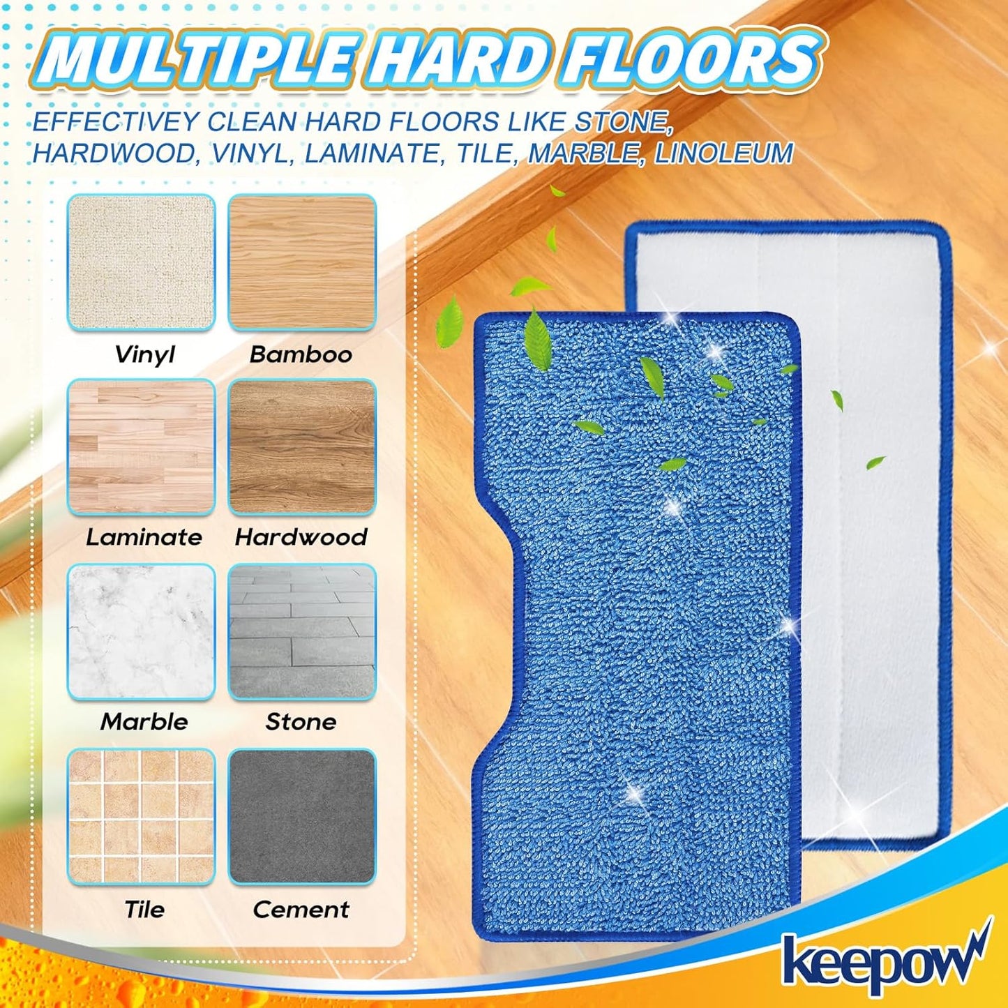 KEEPOW Reusable Mop Pads - Compatible Replacement for Shark VACMOP Models - 4+2+1 Pack